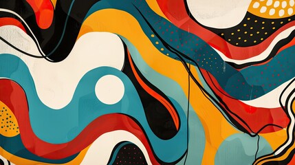 Wall Mural - 70s-inspired wallpaper with swirling forms bold colors and comic contours