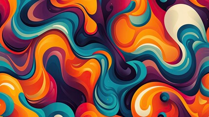 Wall Mural - Retro chic wallpaper with swirling forms vibrant gradients and comic accents