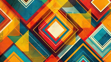 Wall Mural - Vibrant diamond patterns bright gradients and comic contours in retro wallpaper