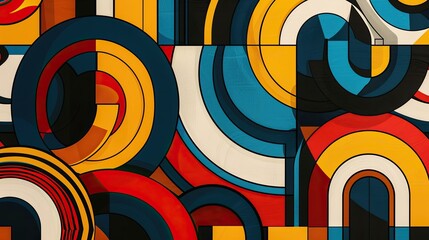 Wall Mural - Geometric shapes bright hues and comic details in a retro 70s chic wallpaper