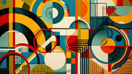 Poster - Bold geometric shapes and comic outlines with bright hues in a retro chic wallpaper