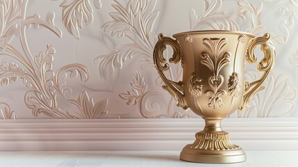 Wall Mural - Elegant gold ribbon-shaped trophy with matte surface positioned on pale lavender backdrop