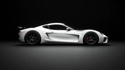 Modern white sports car on black background. Side view. sports. Illustrations
