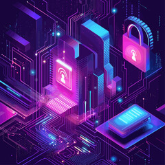 Poster - Isometric Encryption Technology Illustration