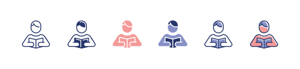 Leinwandbilder - people reading book icon set education school student study literature learning book research vector illustration for web and app