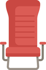 Poster - comfortable red airplane seat for passenger during flight with metal base and armrests