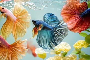 Wall Mural - Multi color Siamese fighting fish - generative ai