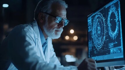 Scientist analyzing digital data on computer screen