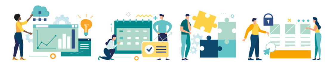 Fototapete - Strategic business planning digital marketing concept mega set. Social media, digital marketing, online communication and networking concept. vector illustration graphic web design