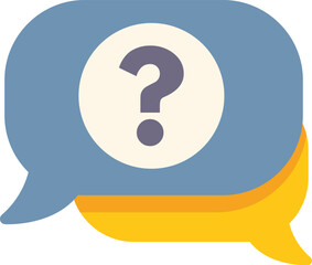 Poster - two overlapping speech bubbles displaying a question mark representing communication and asking ques