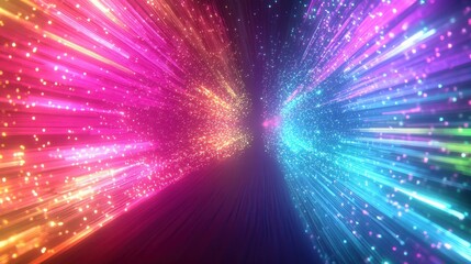 Aufkleber - Bright and colorful 3D abstract background with neon rays and glowing lines, showcasing a dynamic spectrum of radiant light