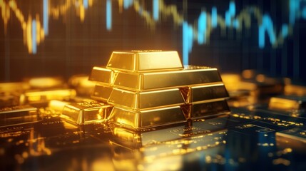 Poster - Gold Bars and Financial Symbols on Digital Background