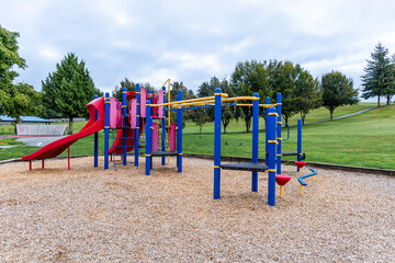 Colorful Children's Playground with Slide and Climbing Structures in Mission, BC, Canada