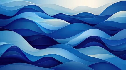 Poster - Contemporary blue wave pattern with smooth, flowing lines. The artwork uses a spectrum of blue shades to create a fluid and visually engaging design