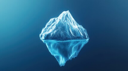 A stylized wireframe iceberg floating on a blue background, symbolizing both the visible and hidden aspects of environmental issues.