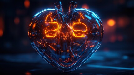 Poster - Creative futuristic heart with glowing neon effects and intricate digital designs. Perfect for modern and high-tech visual elements
