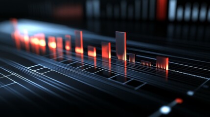 Poster - a dynamic 3d bar graph on a black background, with sleek metal bars, a glowing grid, and a futuristi