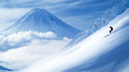 Poster - A skier is skiing down a snow covered mountain