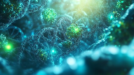 Poster - Abstract representation of DNA strands and virus particles.