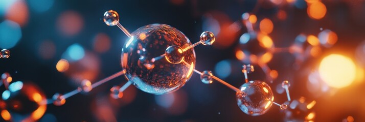 Poster - abstract representation of molecular structures illuminated with vibrant colors in a dynamic scienti