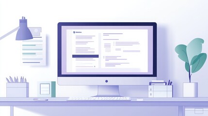 Poster - Digital e-invoice displayed on a desktop computer. Office setup with financial documents, tech tools, and a clean workspace