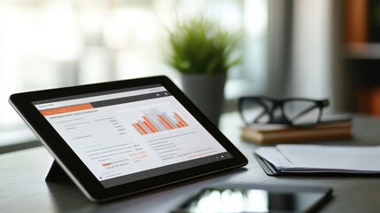 Poster - digital e-invoice on a tablet screen with a clean, modern interface. office setting with financial c
