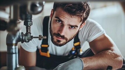 Poster - A man is fixing a pipe