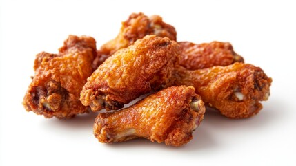 Sticker - A dynamic shot of fried chicken wings with a crunchy coating, placed on a white surface with a light dusting of seasoning to highlight their flavor and texture.