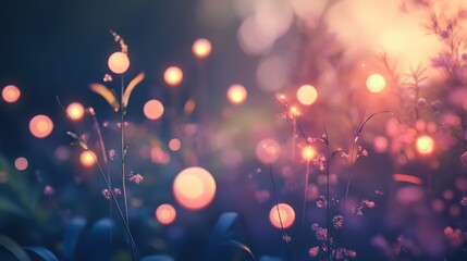 Poster - Dreamy bokeh light effects outdoors, with glowing orbs enhancing the natural beauty of the evening scene