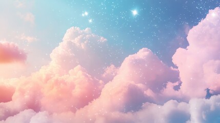 Sticker - Dreamy pastel-colored clouds with gentle sparkles drifting across a tranquil sky. The soft hues and magical shimmer create a serene scene