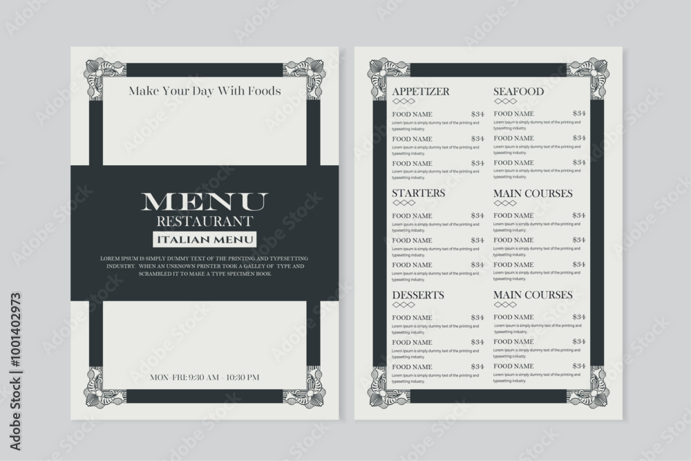 luxury restaurant food menu design and label vector brochure template ...