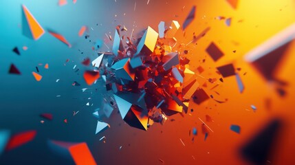 Poster - Dynamic 3D abstract design featuring geometric shapes and an explosive power theme, with a crushing surface for added intensity