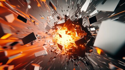 Poster - Dynamic 3D abstract geometric background, featuring an explosion power design and a visually striking crushing surface
