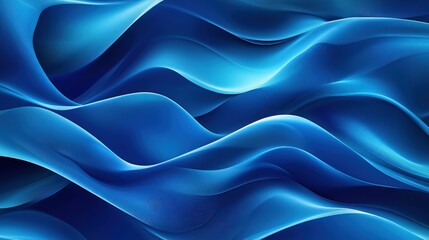 Poster - Dynamic abstract blue wave pattern featuring smooth, flowing forms. The gradient of blues creates a harmonious and calming visual effect