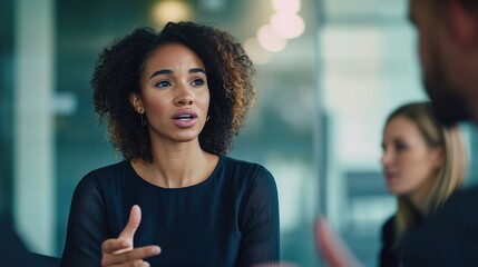 Poster - Young Professional Discussing Ideas in a Confident Manner