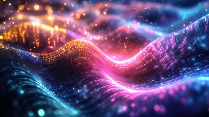 Fototapete - Dynamic abstract shapes illuminated by vivid light technology patterns, perfect for tech and digital themes