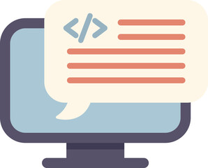 Sticker - This simple icon depicts a computer with a speech bubble coming from it that contains code