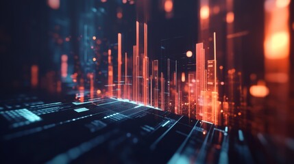 Leinwandbilder - A futuristic 3D bar graph floating in space, with transparent bars of different heights, set against a dark background, symbolizing high-tech data visualization
