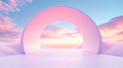 Wall Mural - a large white archway with a pink sky in the background