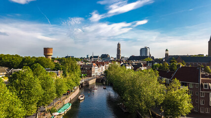 Wall Mural - Utrecht town аerial drone view from above, typical Dutch city skyline, Utrecht cityscape with tower, canals and houses, Holland, Netherlands