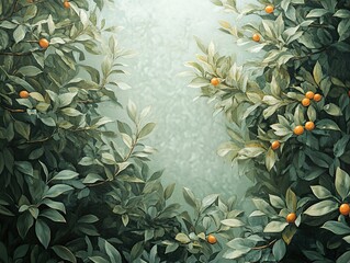 Sticker - Lush Green Foliage with Ripe Orange Fruit