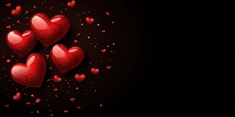 Aufkleber - A cluster of shiny, red hearts, scattered on a dark background, creates a romantic and festive feel.