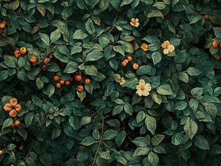 Sticker - Close-up of Green Leaves and Delicate Flowers