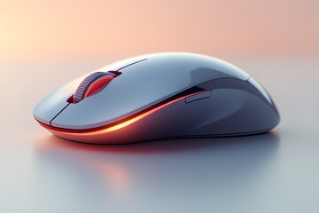 Poster - A silver computer mouse with a red light on it