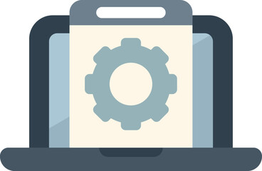 Poster - laptop displaying web development project management software with gear icon representing settings a