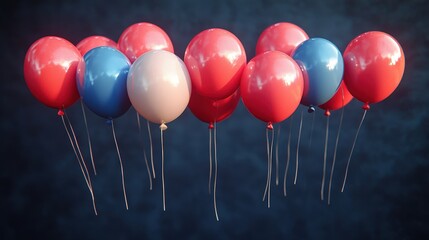 Poster - A Cluster of Balloons Floating Against a Dark Backdrop, Their Colors Vibrant and Reflecting the Light