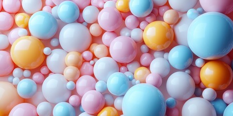 Aufkleber - A Close-Up View of a Vibrant Collection of Glossy Pastel Spheres with a Diverse Range of Shapes and Sizes