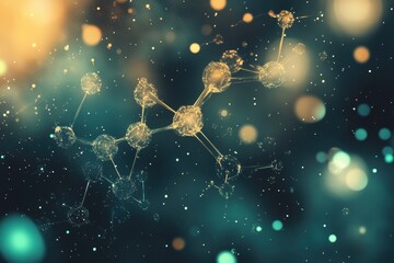 Aufkleber - Abstract representation of molecules and chemical structures in a vibrant, luminous background highlighting scientific exploration. Generative AI