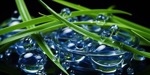 Canvas Print - water drops on green leaf