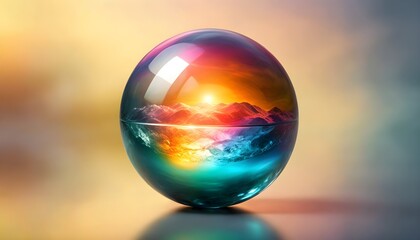 Shimmering sphere reflecting dawns vibrant spectrum with a mesmerizing surface